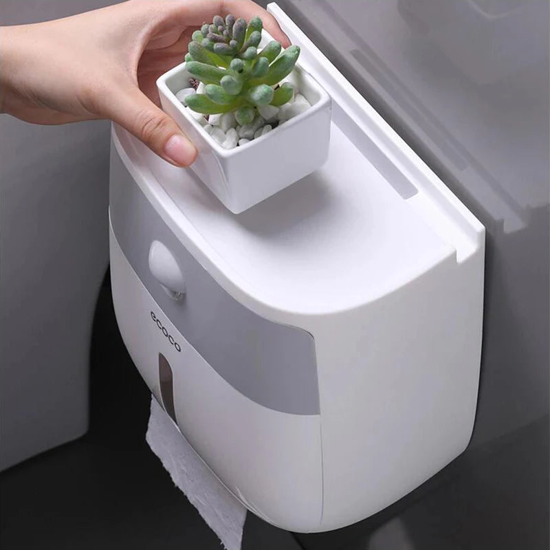 ⁠LuminaBox | Organizador de Baño Impermeable de Pared con Cajón y Portarrollos⁠