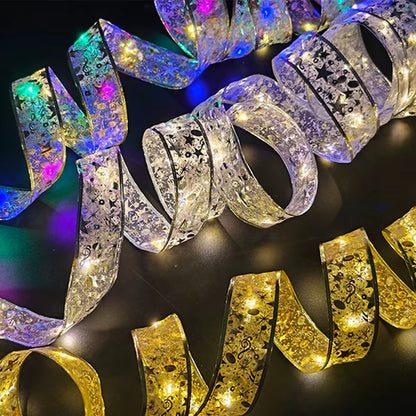⁠LuminaRibbon | Listón Navideño Luminoso LED con Tejido Dorado para Árbol y Decoración⁠