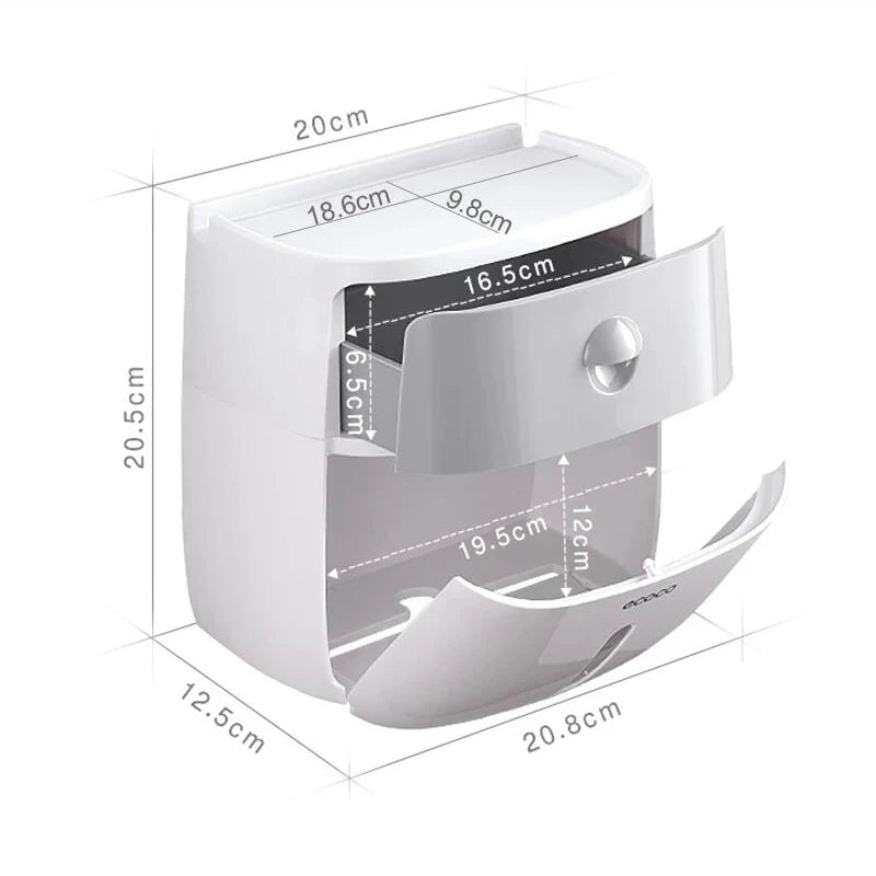 ⁠LuminaBox | Organizador de Baño Impermeable de Pared con Cajón y Portarrollos⁠