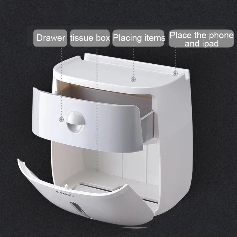 ⁠LuminaBox | Organizador de Baño Impermeable de Pared con Cajón y Portarrollos⁠