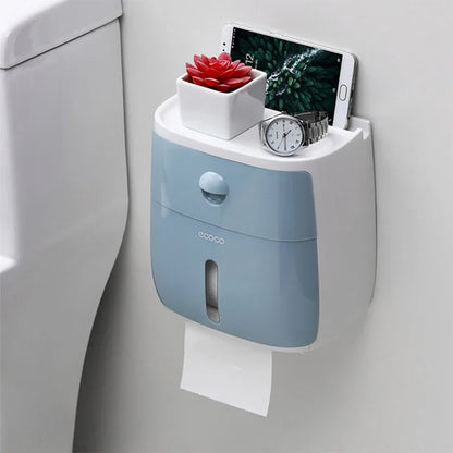 ⁠LuminaBox | Organizador de Baño Impermeable de Pared con Cajón y Portarrollos⁠