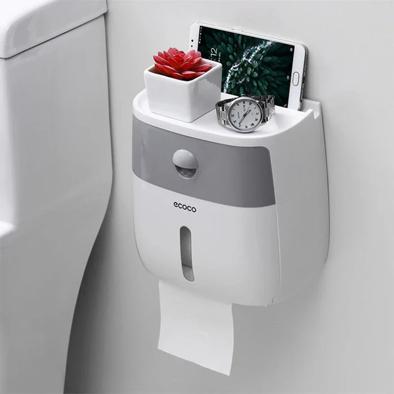 ⁠LuminaBox | Organizador de Baño Impermeable de Pared con Cajón y Portarrollos⁠