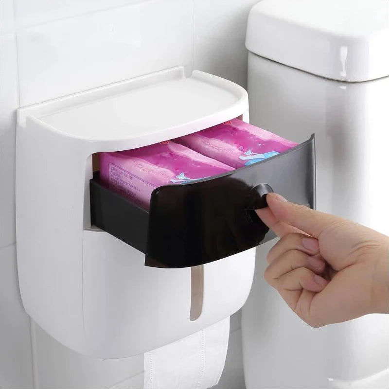 ⁠LuminaBox | Organizador de Baño Impermeable de Pared con Cajón y Portarrollos⁠